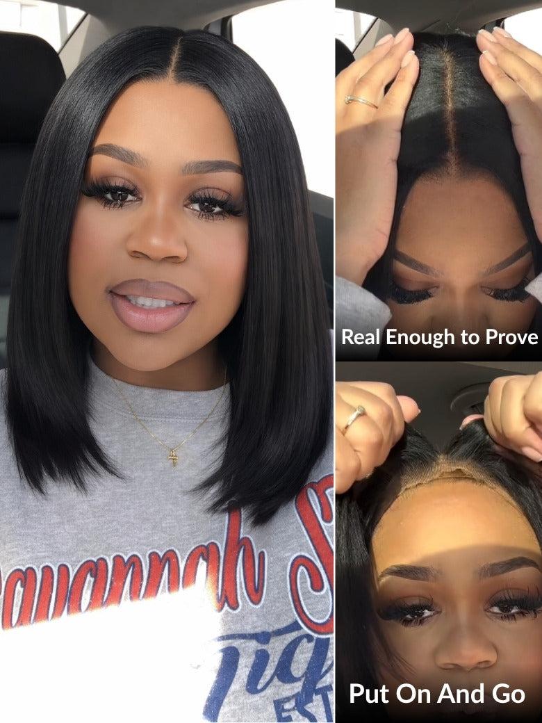 Yaki Straight Blunt Cut Short Bob 7x5 Pre-Cut Lace Wig Human hair