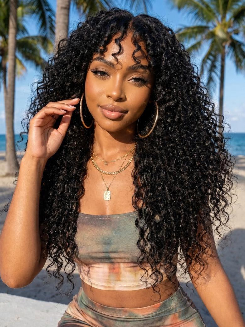 360 Full Lace 180% Density Wet And Wavy Water Wave Natural Black Lace Frontal Wig With Invisi Drawstring