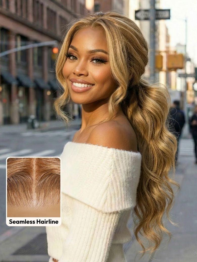 Sunber 7x5 Pre-Cut Body Wave Honey Blonde Glueless Highlights Wig
