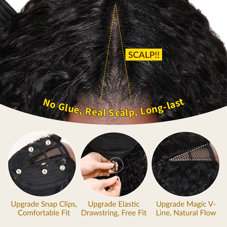 Sunber Blowout Wave with Face-Framing Layers And Side-Swept Bangs V Part Wig With Invisi Drawstring