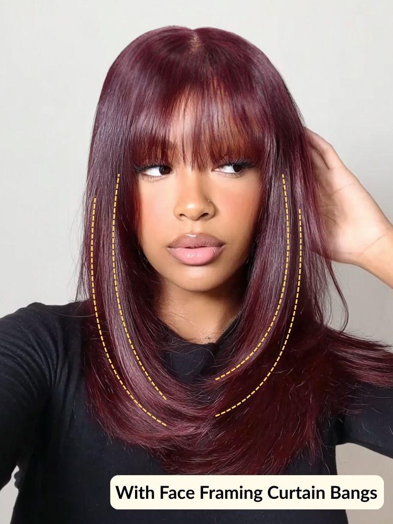 Extra 50% OFF | Sunber Purple Black Cherry Wispy Blow Out 7x5 Pre Cut Lace Loose Wave Bob Wig With Invisi Drawstring