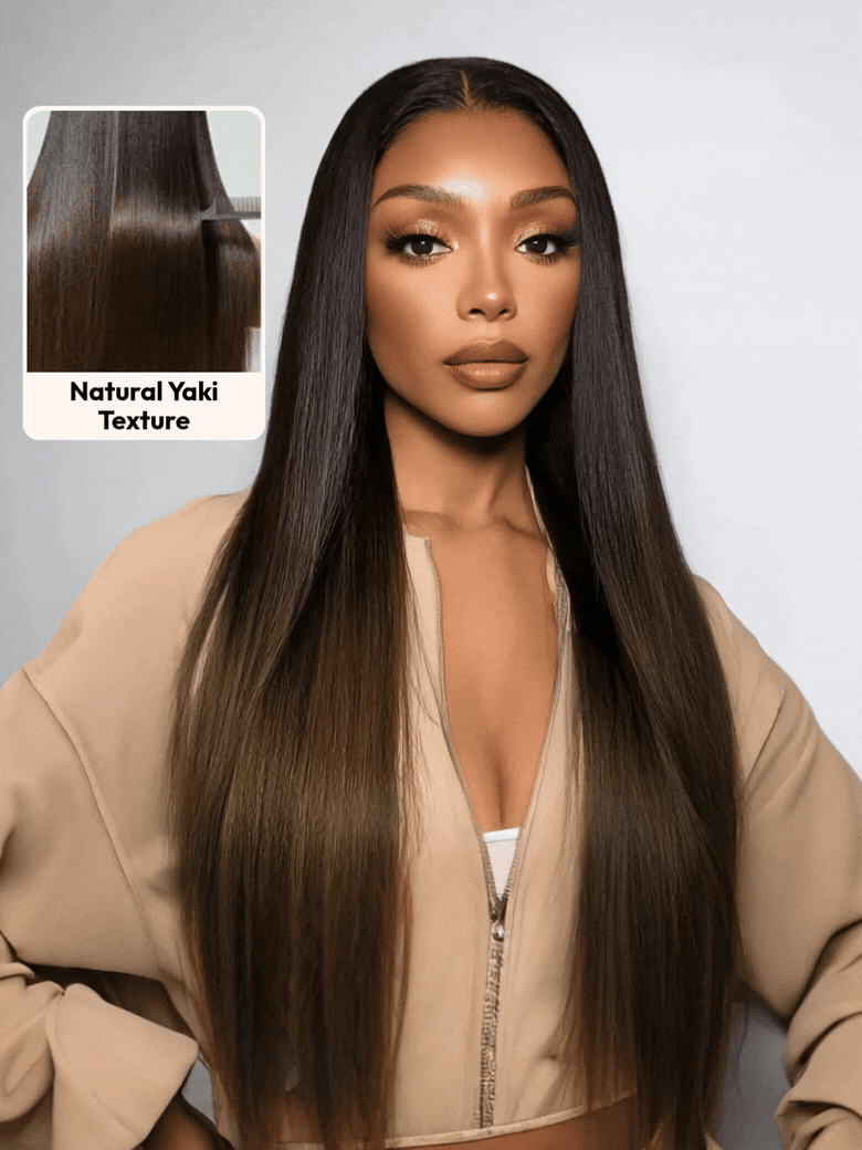 Extra 50% OFF | Sunber Bye Bye Knots Wig 7x5 Glueless Lace Black to Chestnut Brown Ombre Yaki Straight Wig With Bleached Knots