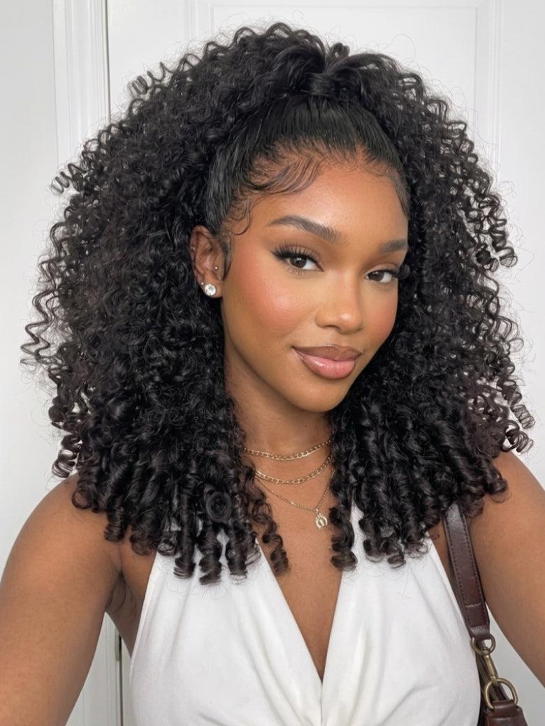 Burmese Curly Glueless Install Half Wig with Finger Coily Ends Beginner Friendly