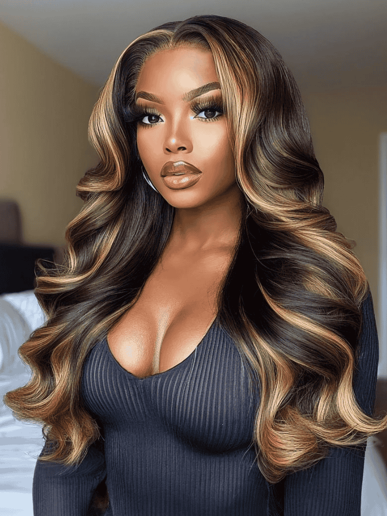 7x5 Pre Cut Caramel Honey Brown Highlights Pre-everything Glueless Loose Wave Lace Wig With Bye Bye Knots