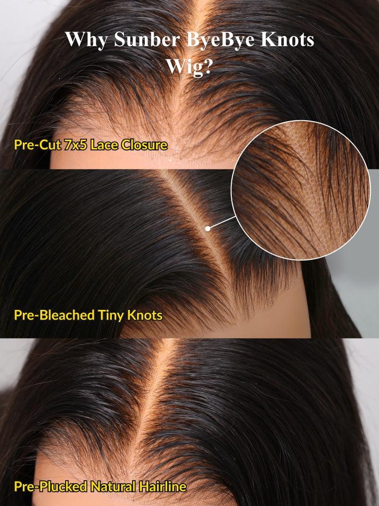 Sunber 2 in 1 Wet Wavy & Straight 7x5 Bye Bye Knots 180% Density Water Wave Human Hair Wig