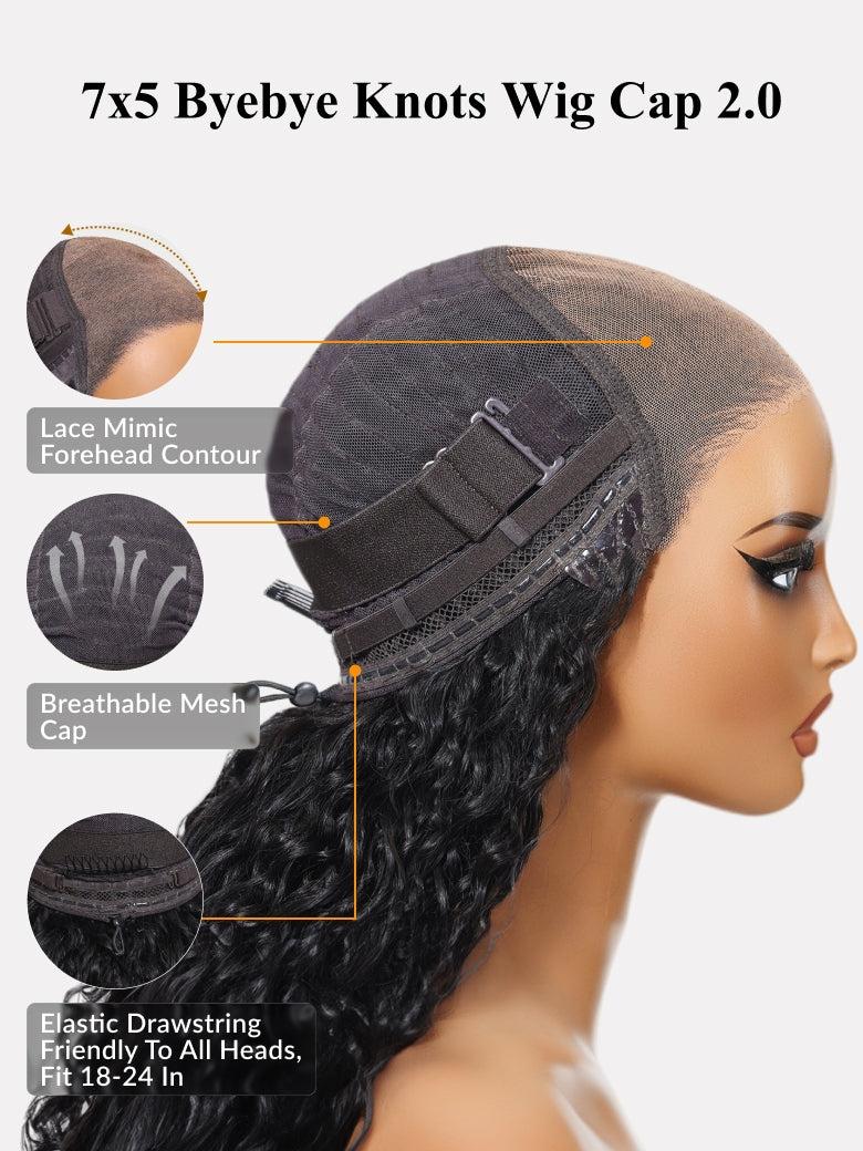 Sunber 2 in 1 Wet Wavy & Straight 7x5 Bye Bye Knots 180% Density Water Wave Human Hair Wig