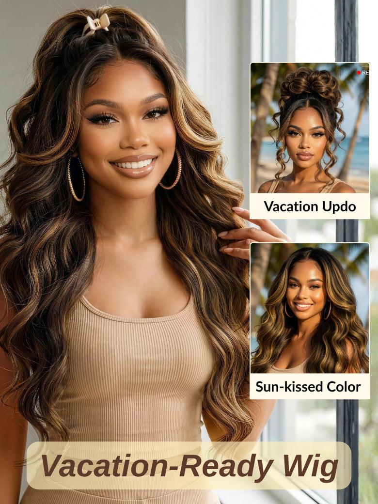 13x4/7x5 Balayage Highlight Body Wave Pre Cut Lace Frontal Wigs With Invisi Drawstring