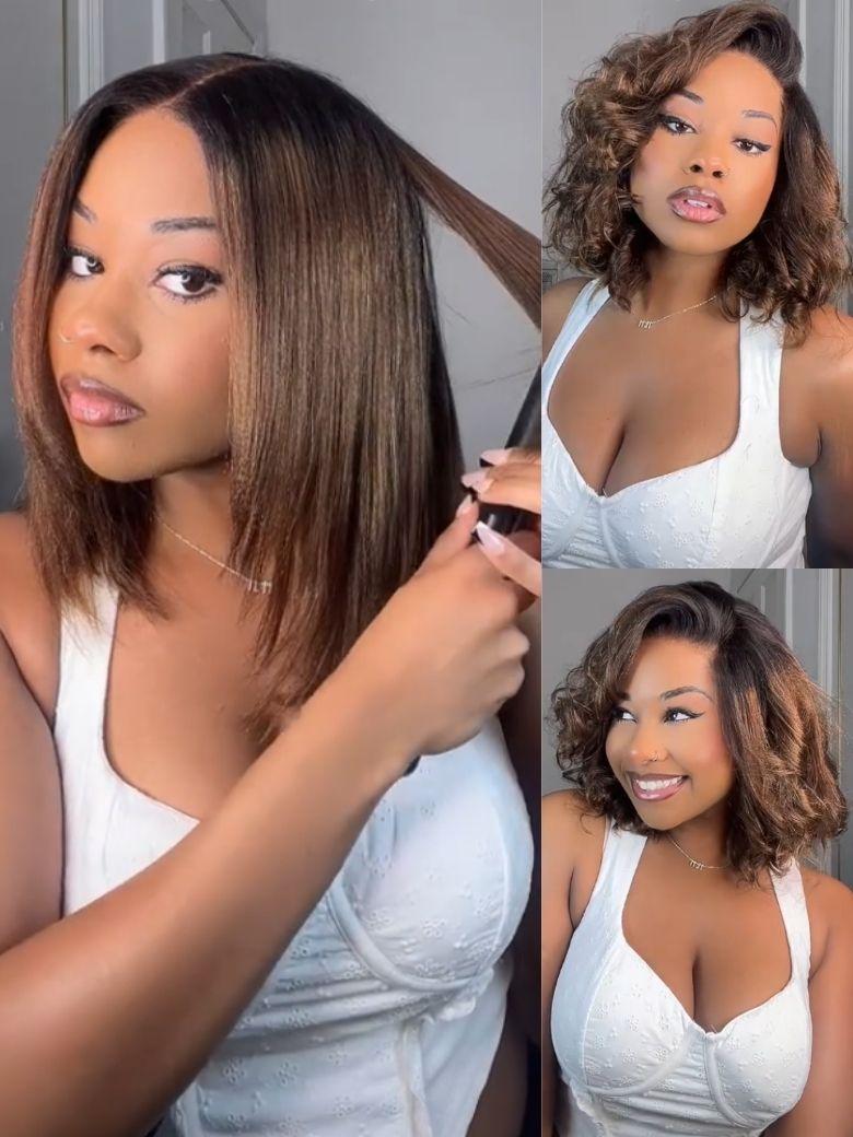 7x5 Bye-Bye Knots Ombre Chestnut Brown Put On and Go Yaki Straight Lace Wig