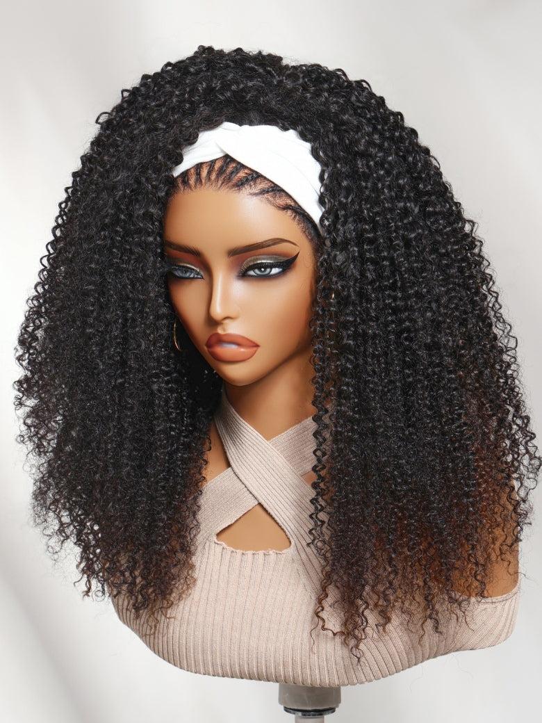 2-in-1 Half Wig Black to Brown Ombre Turn-Around Kinky Curly Glueless With Invisi Drawstring