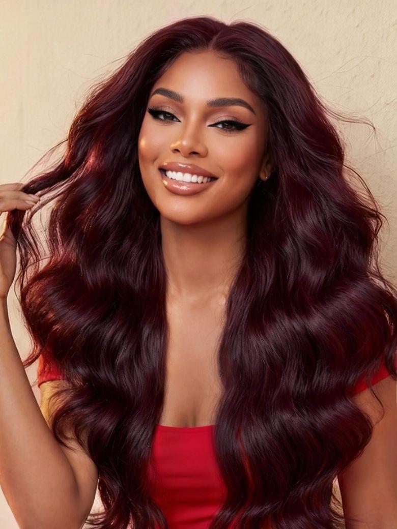 Black Cherry Lace Frontal Dark Burgundy Wig-Long Layered Cut & Pre Everything &