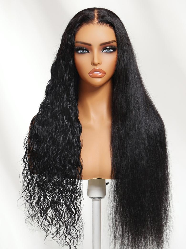 Sunber 2 in 1 Wet Wavy & Straight 7x5 Bye Bye Knots 180% Density Water Wave Human Hair Wig