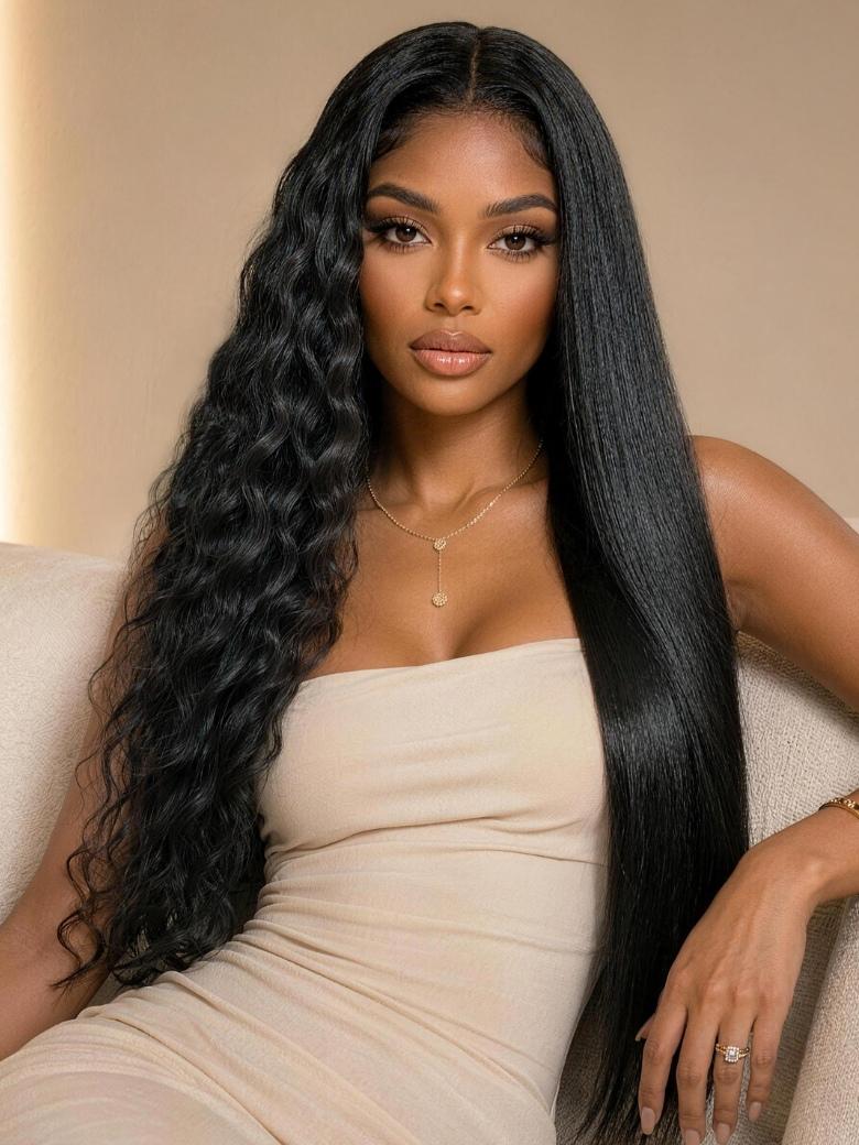 Sunber 2 in 1 Wet Wavy & Straight 7x5 Bye Bye Knots 180% Density Water Wave Human Hair Wig