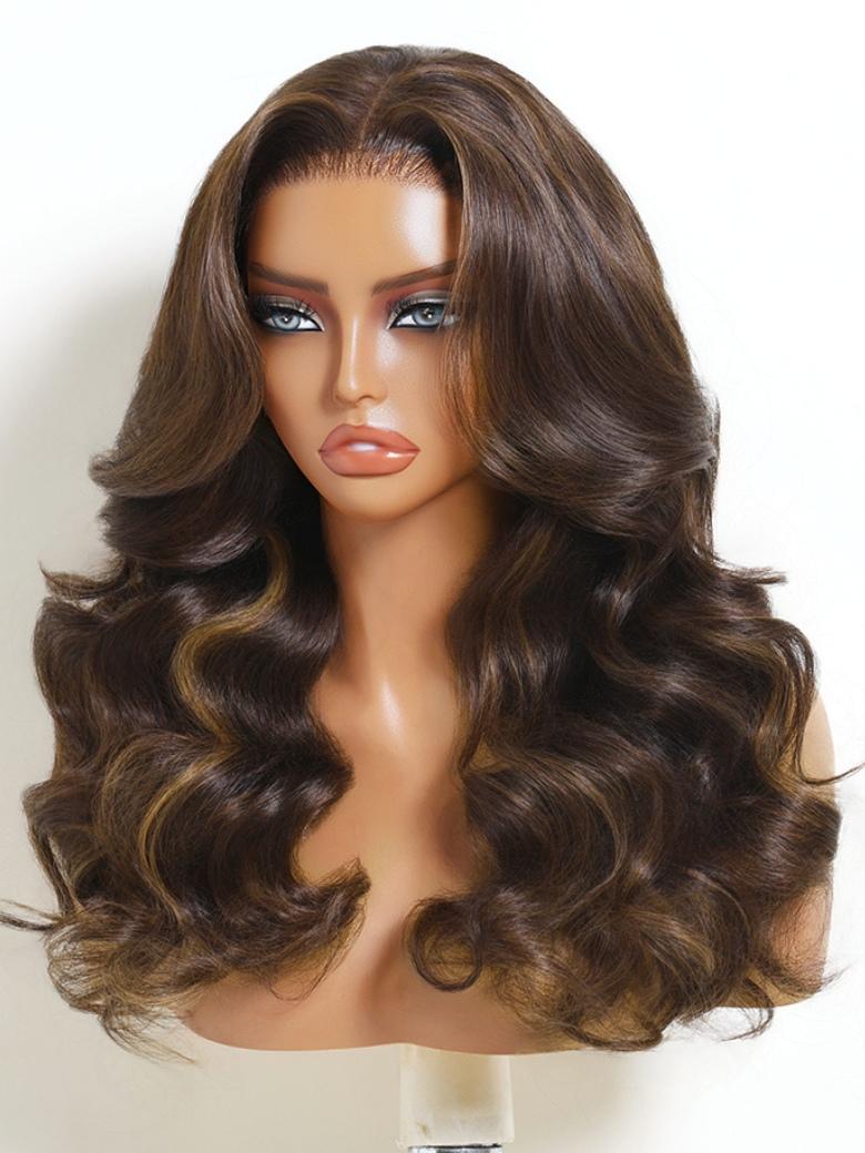 Sunber 7x5 Bye Bye Knots Layered Body Wave Chocolate Brown Balayage Colored Lace Wig