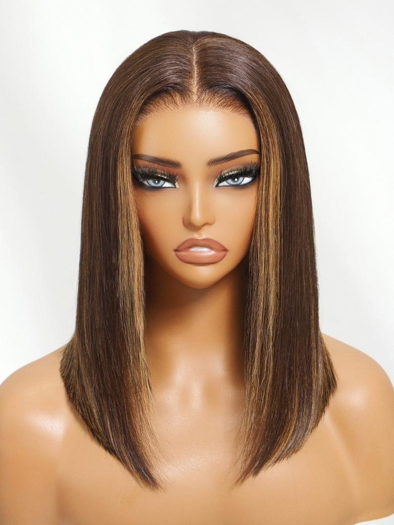 Sunber Chocolate Brown With Blonde Highlights 7x5 Bye Bye Knots Bob Wig