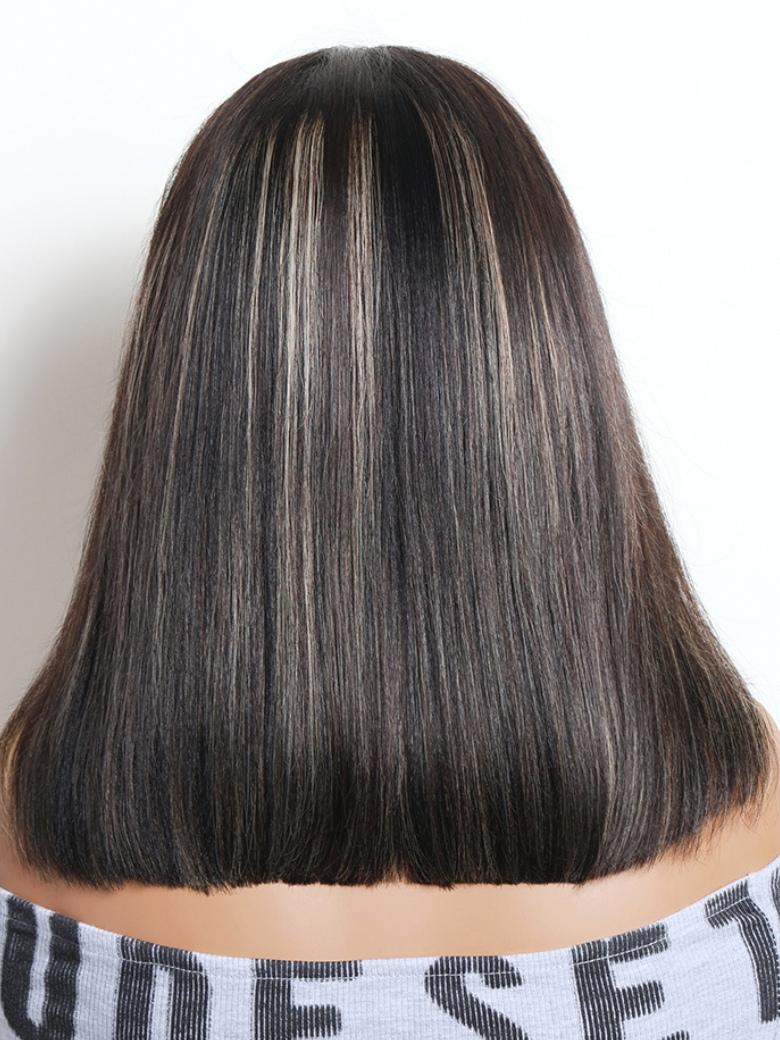 Sunber 7x5 Bye Bye Knots Chocolate Brown With Blonde Highlights Yaki Straight Layered Cut Bob