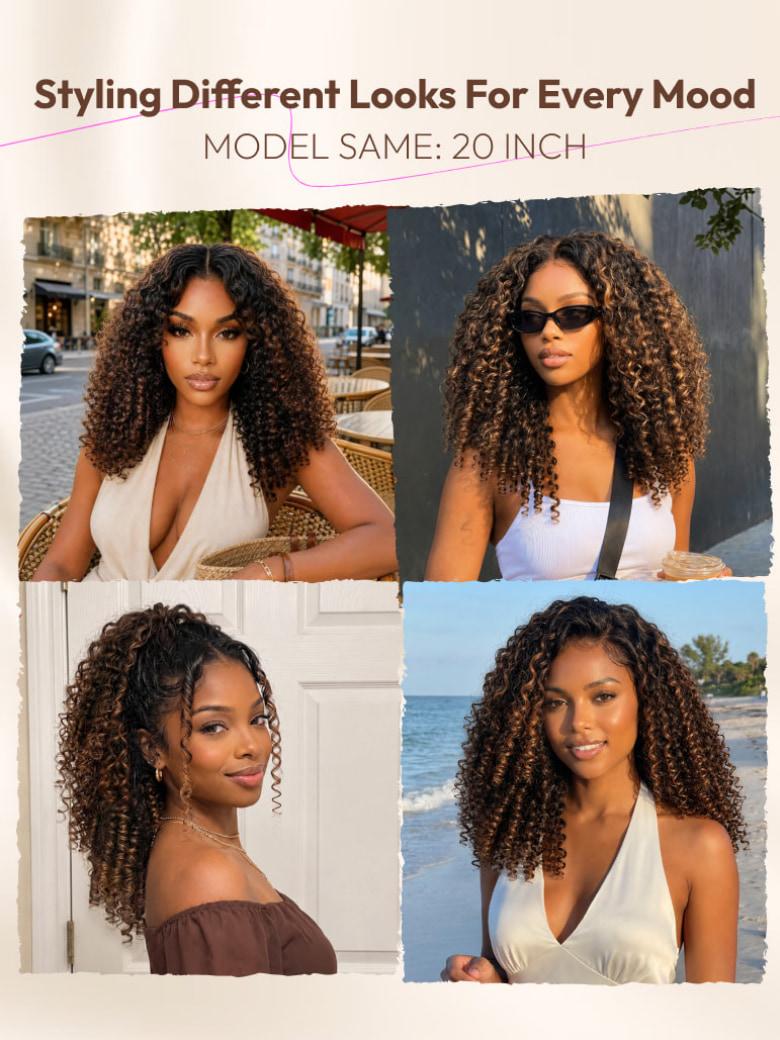 Sunber Full Finger Coils 7x5 Bye Bye Knots Chestnut Brown Lace Wig With Spiral Curls Water Curly Twist Out At The End