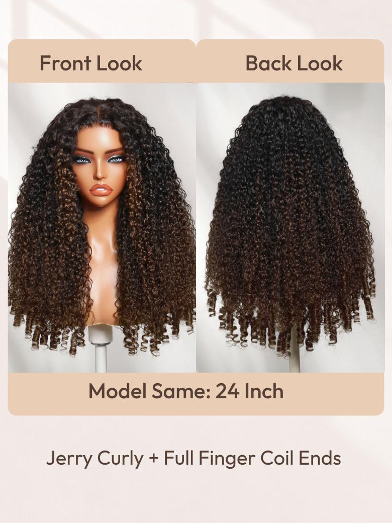 Sunber Full Finger Coils 7x5 Bye Bye Knots Chestnut Brown Lace Wig With Spiral Curls Water Curly Twist Out At The End