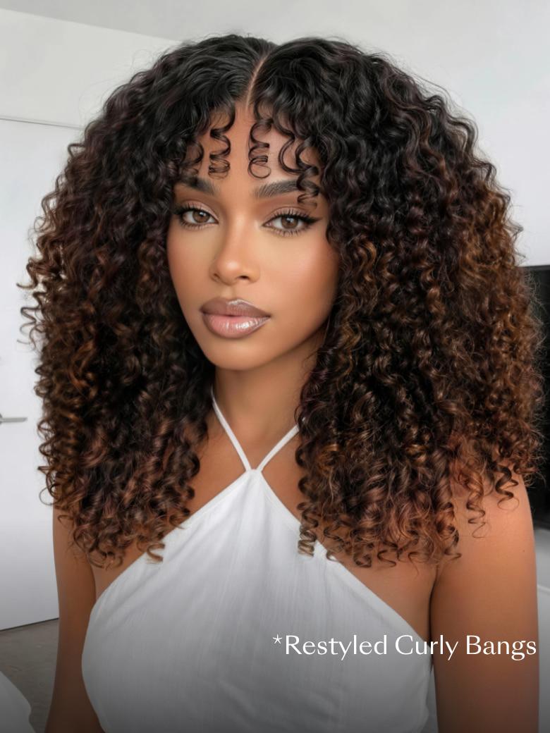 Sunber Full Finger Coils 7x5 Bye Bye Knots Chestnut Brown Lace Wig With Spiral Curls Water Curly Twist Out At The End