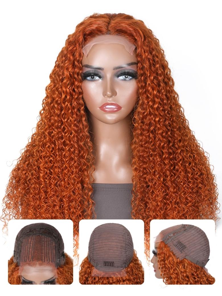 [26"=$89]Sunber 180% Density Ginger Orange Jerry Curly Lace Part Wigs Human Hair Flash Sale