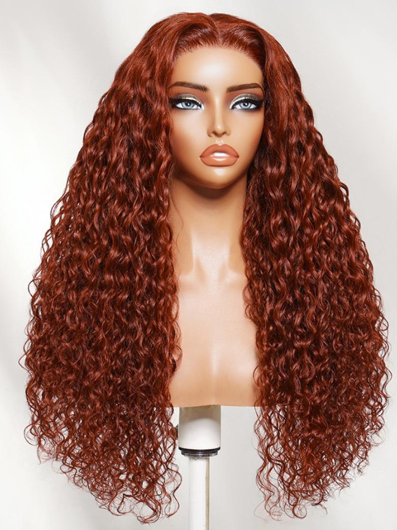 Sunber Reddish Brown Wet And Wavy 7x5 Bye Bye Knots Lace Wigs Water Wave Pre-Plucked Human Hair Wigs