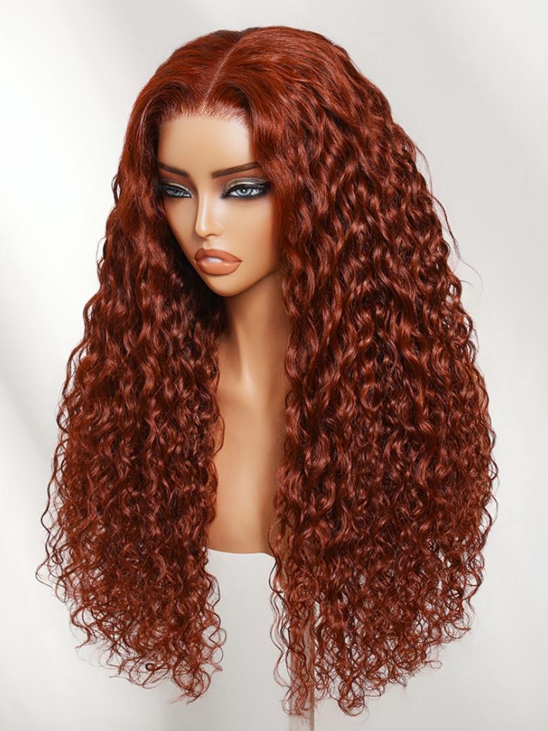 Sunber Reddish Brown Wet And Wavy 7x5 Bye Bye Knots Lace Wigs Water Wave Pre-Plucked Human Hair Wigs