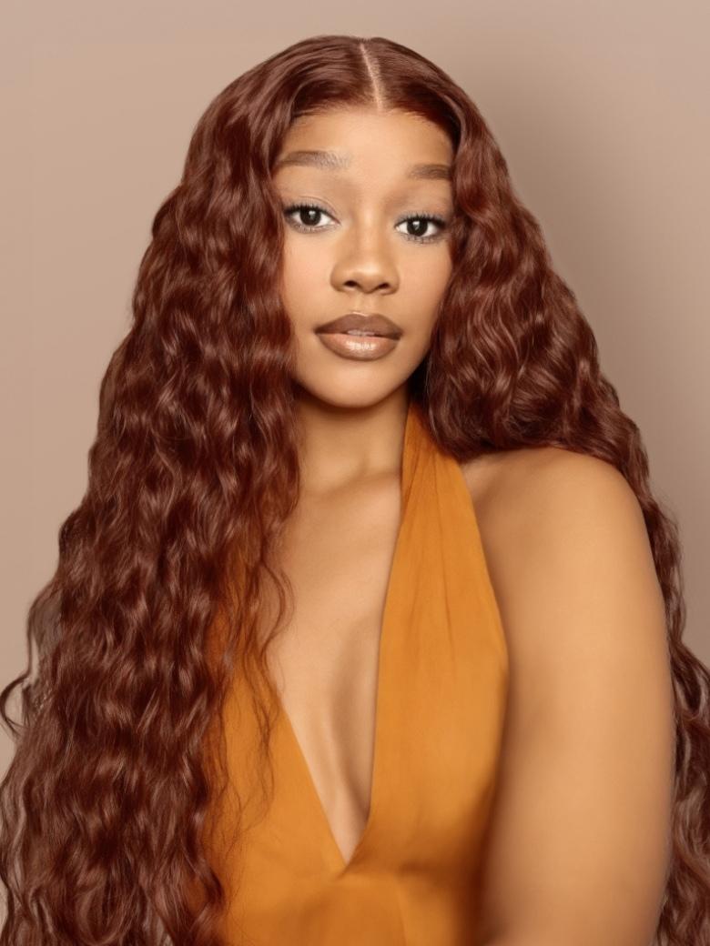Sunber Reddish Brown Wet And Wavy 7x5 Bye Bye Knots Lace Wigs Water Wave Pre-Plucked Human Hair Wigs