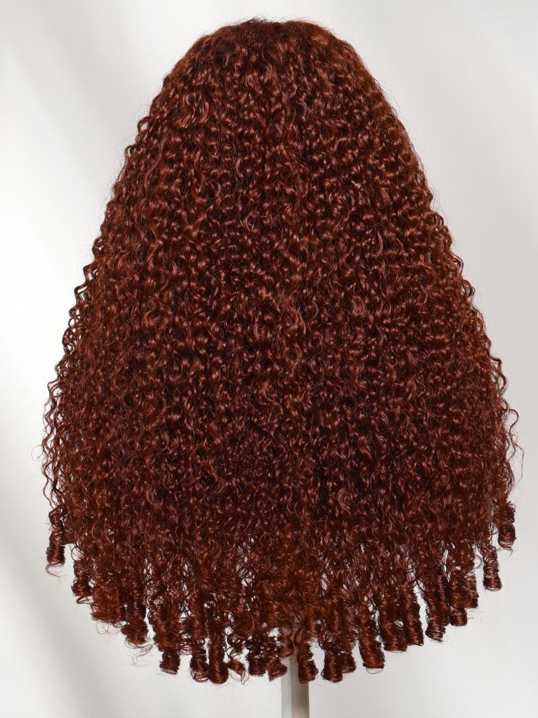 Sunber Pre-Styled Finger Coils 7x5 Pre Cut Lace Wig Reddish Brown Water Curly Wig