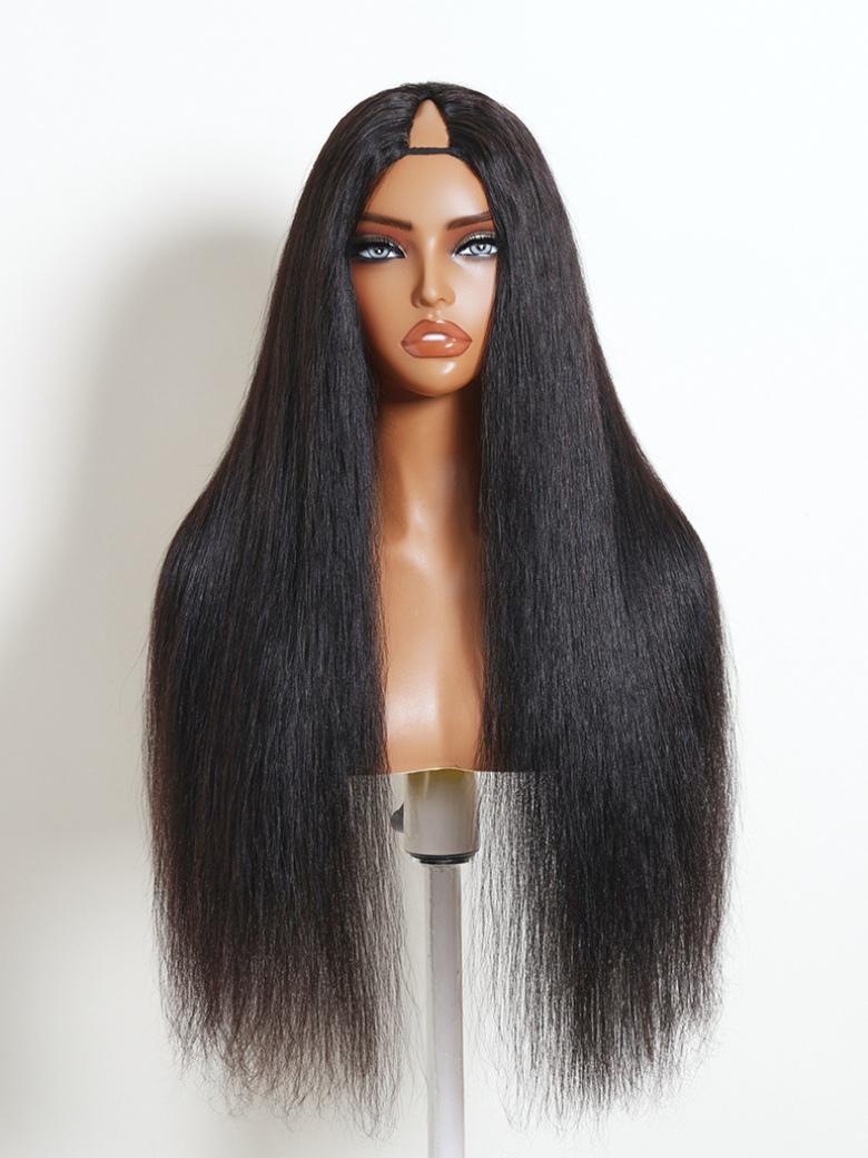 Sunber Upgrade New V Part Wet & Curly 2 in 1 Straight to Curly Glueless Human Hair Wigs