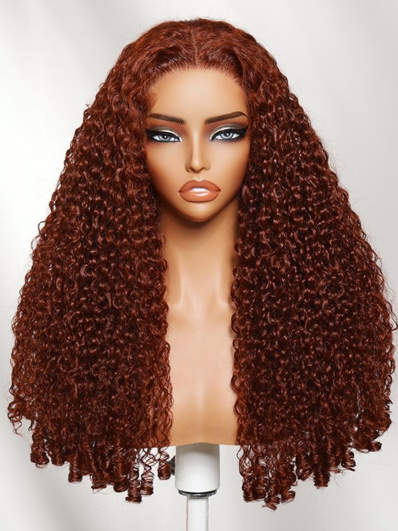 Sunber Pre-Styled Finger Coils 7x5 Pre Cut Lace Wig Reddish Brown Water Curly Wig