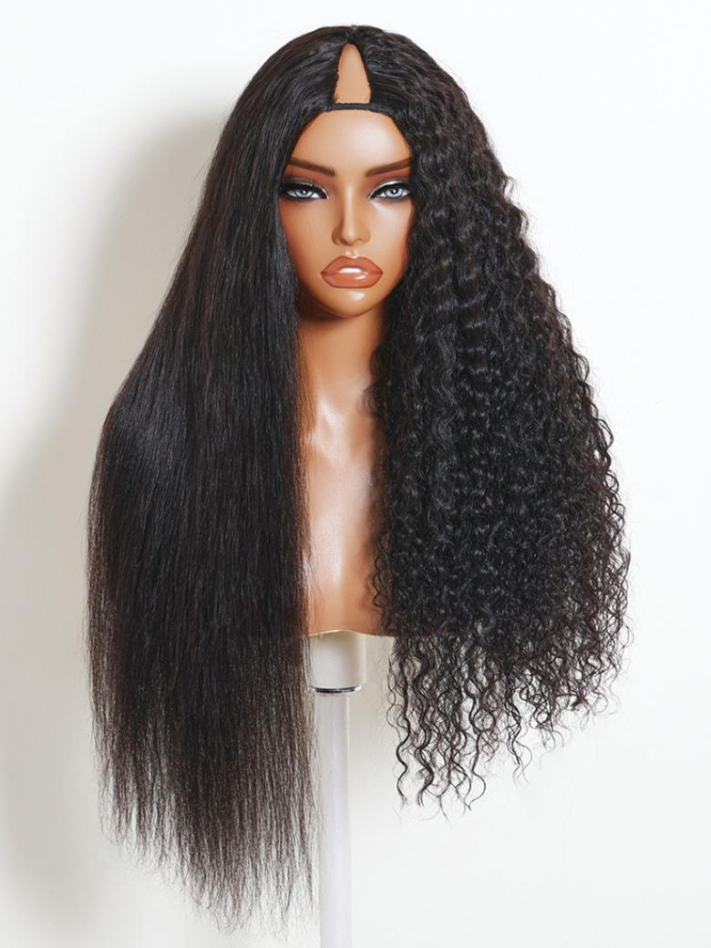 Sunber Upgrade New V Part Wet & Curly 2 in 1 Straight to Curly Glueless Human Hair Wigs