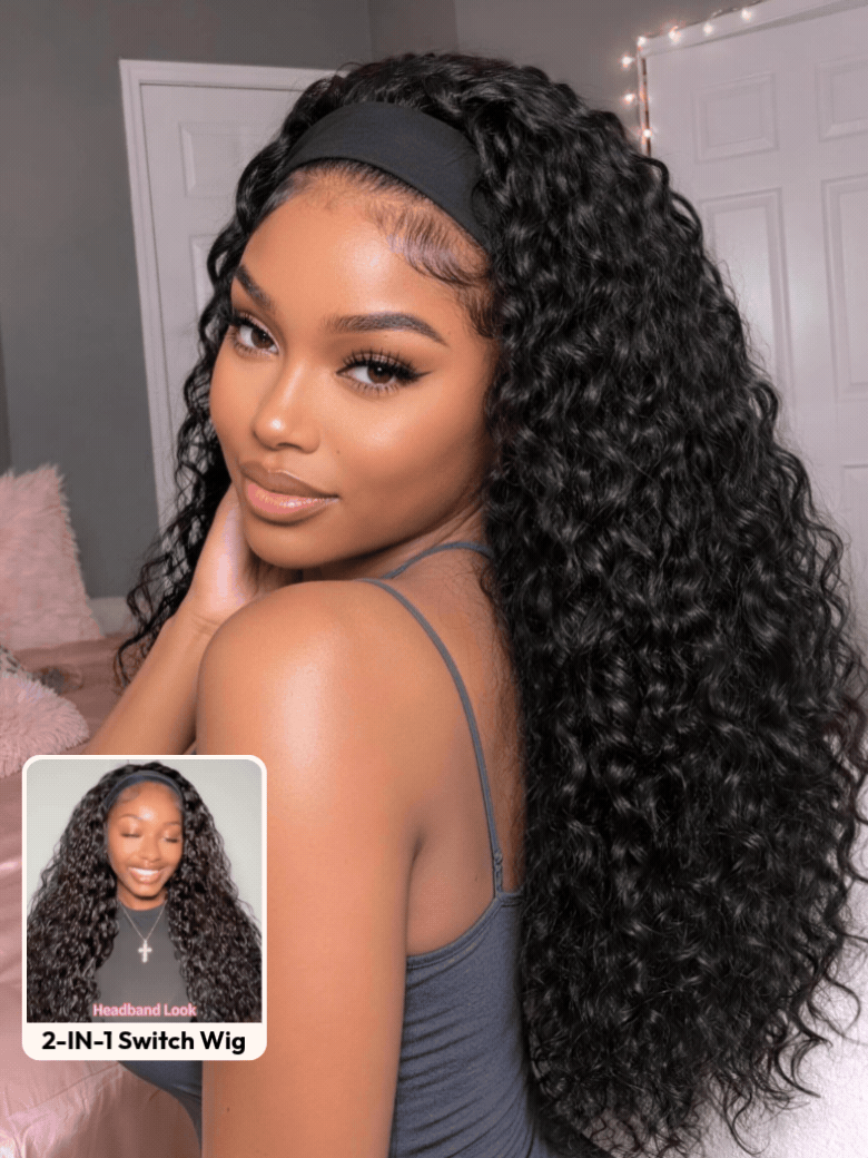 Sunber 2-IN-1 Switch™ Headband Water Wave Glueless Wig Flash Sale