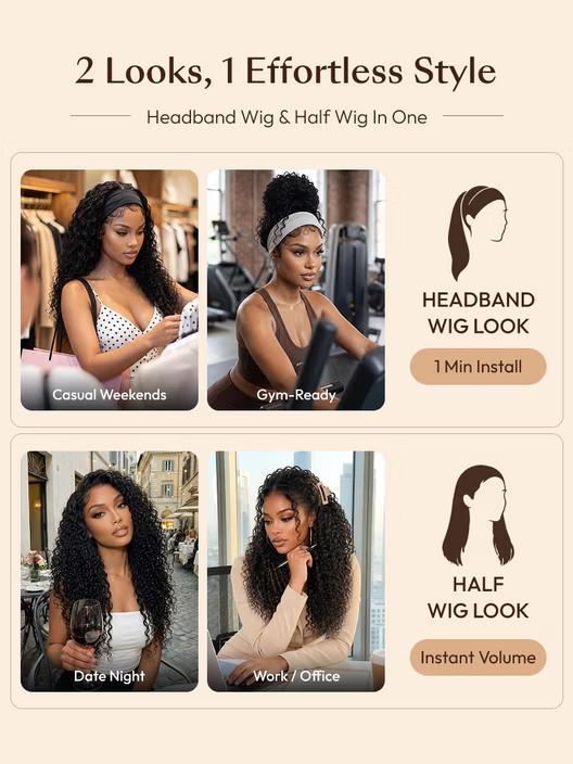 Sunber Headband Half Wig Beginner Friendly 2-IN-1 Switch™ Water Wave Glueless Wig With Invisi Drawstring