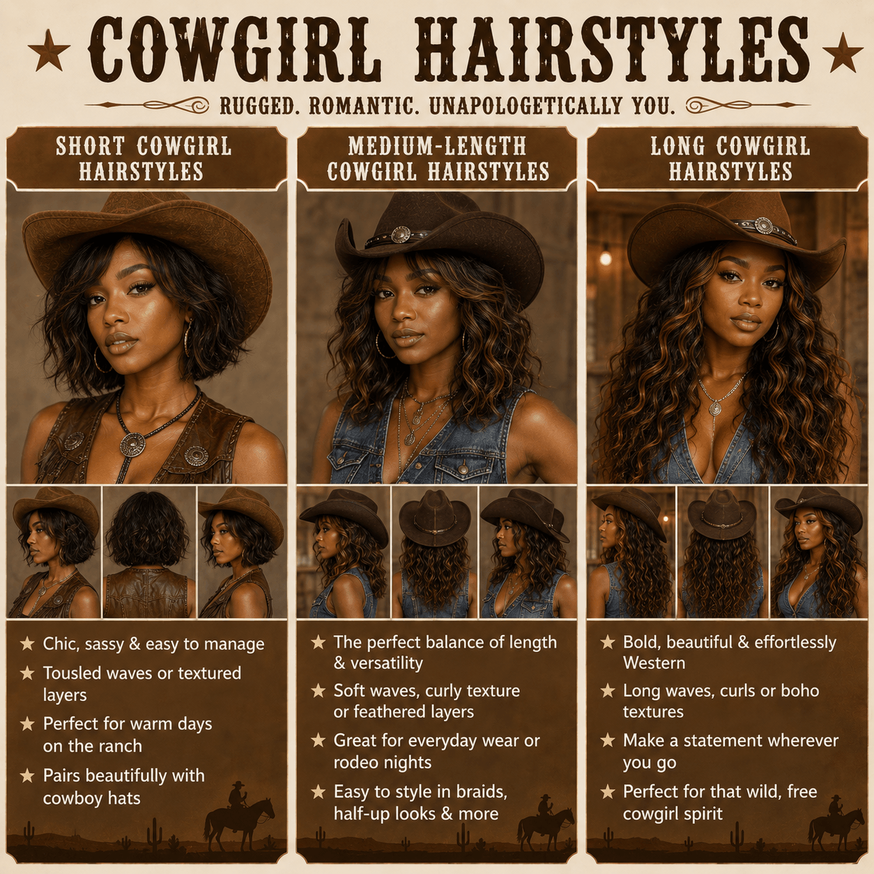 Differences between Cowgirl Hairstyles of Different Lengths