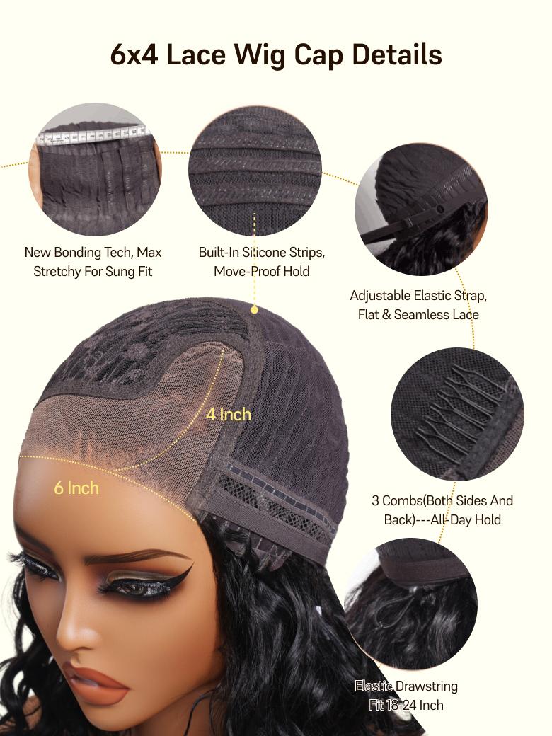 Sunber Black Cherry 220% density 6x4 Glueless Lace "C" Side Part Shoulder-length Water Wave Short Bob Wig With Invisi Drawstring
