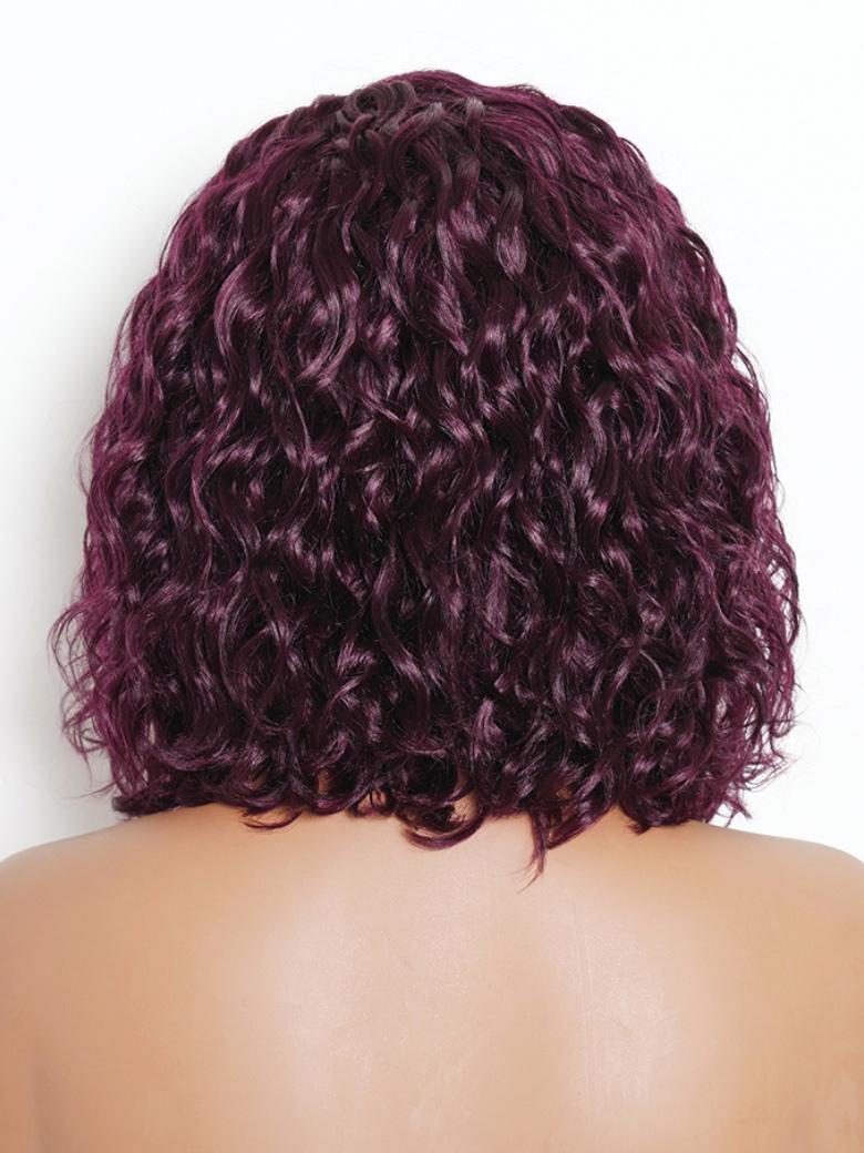 Sunber Black Cherry 220% density 6x4 Glueless Lace "C" Side Part Shoulder-length Water Wave Short Bob Wig With Invisi Drawstring
