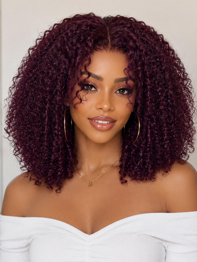 Sunber Black Cherry 7x5 Pre Cut 180% 4C Kinky Edge Baby Hair Afro Curly Pre-Cut Lace Human Hair Wigs