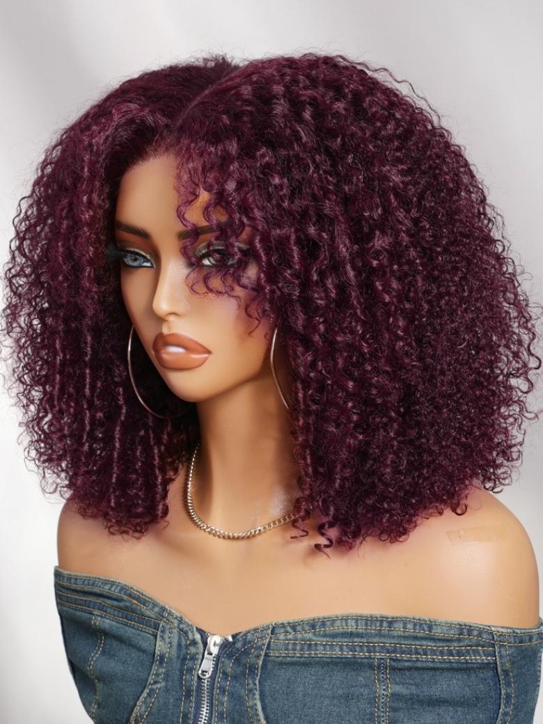Sunber Black Cherry 7x5 Pre Cut 180%  Afro Kinky Curly Pre-Cut Lace Human Hair Wigs