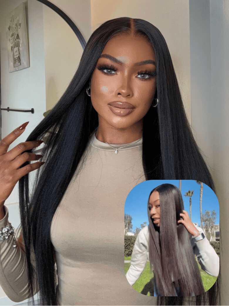 Sunber 200% Density 13x4 Pre Everything Face-framing Feathered Layers Yaki Straight Lace Frontal Wig With Invisi Drawstring