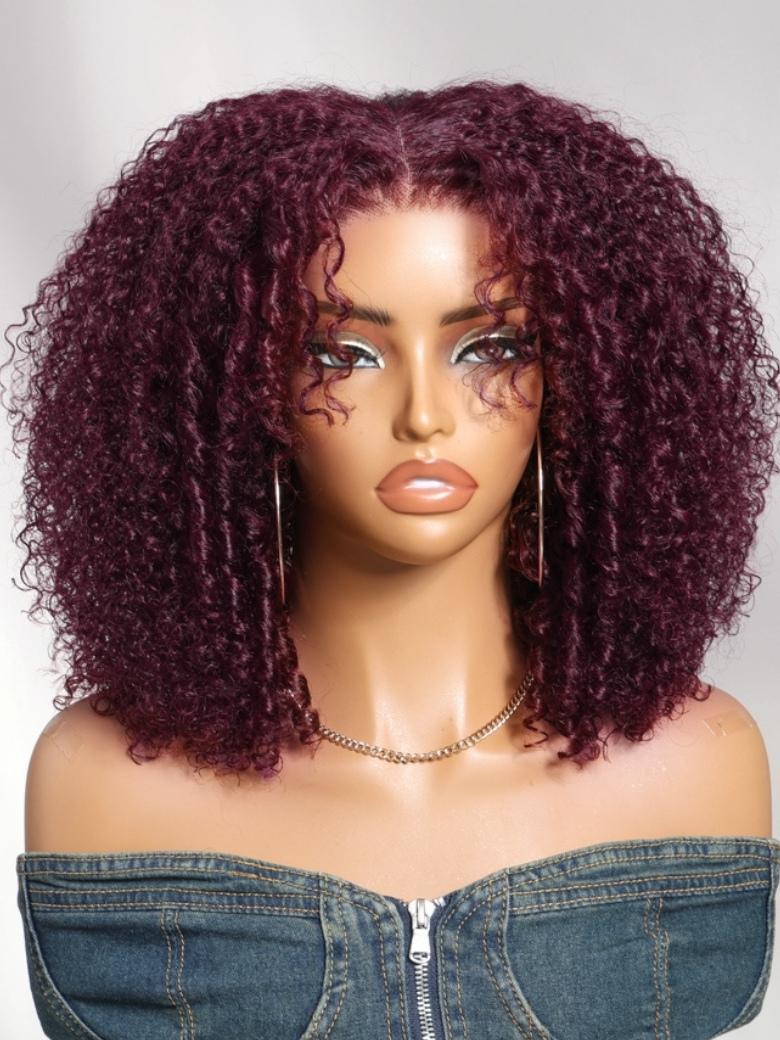 Sunber Black Cherry 7x5 Pre Cut 180%  Afro Kinky Curly Pre-Cut Lace Human Hair Wigs