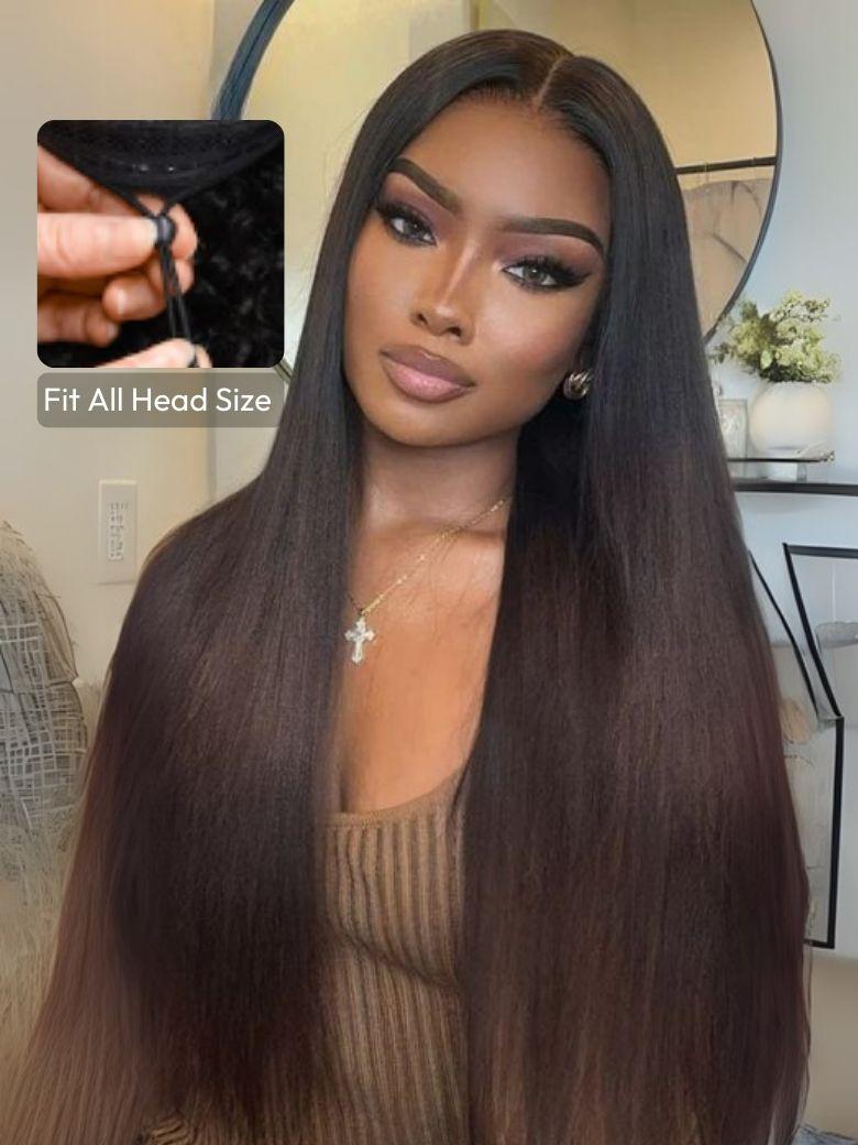Sunber Glueless Chestnut Brown Yaki Straight Wave Wig Upgrade New V Part Wig Yaki Straight No Leave Out Protective Styles Flash Sale