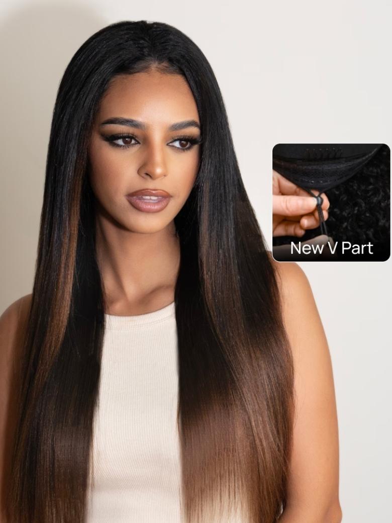Sunber Glueless Chestnut Brown Yaki Straight Wave Wig Upgrade New V Part Wig Yaki Straight No Leave Out Protective Styles Flash Sale