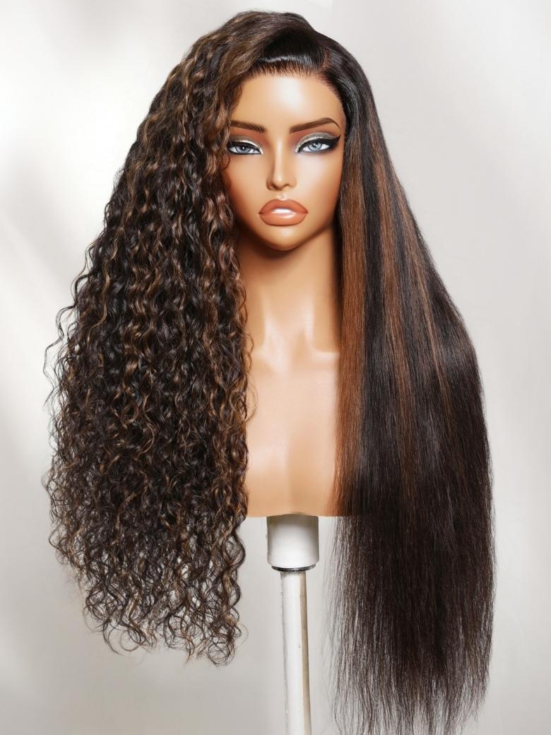 Sunber Wet & Curly 2 in 1 Straight Piano Brown Highlight 7x5 Bye Bye Knots With No Slip Wig