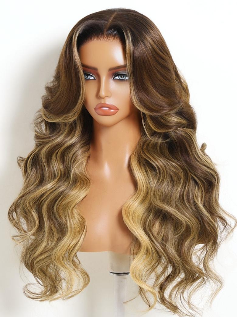 Sunber Chocolate Brown With Honey Blonde Highlights Layered Loose Wave 7x5 Bye Bye Knots No Slip Wig