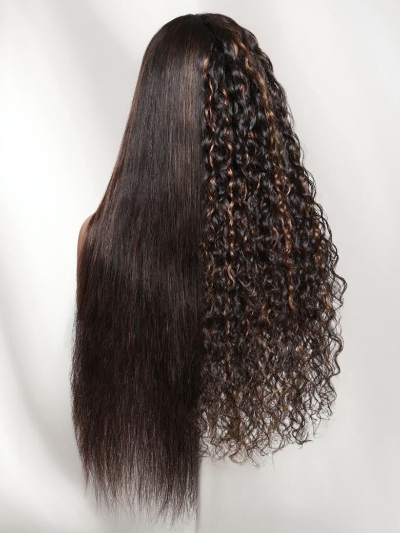 Sunber Wet & Curly 2 in 1 Straight Piano Brown Highlight 7x5 Bye Bye Knots With No Slip Wig