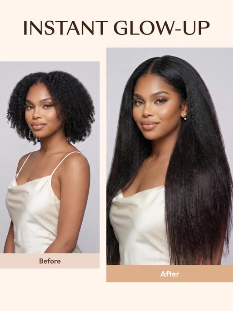 Sunber  Kinky Straight V Part Wigs Versatile No Leave Out Human Hair Wig With Invisi Drawstring