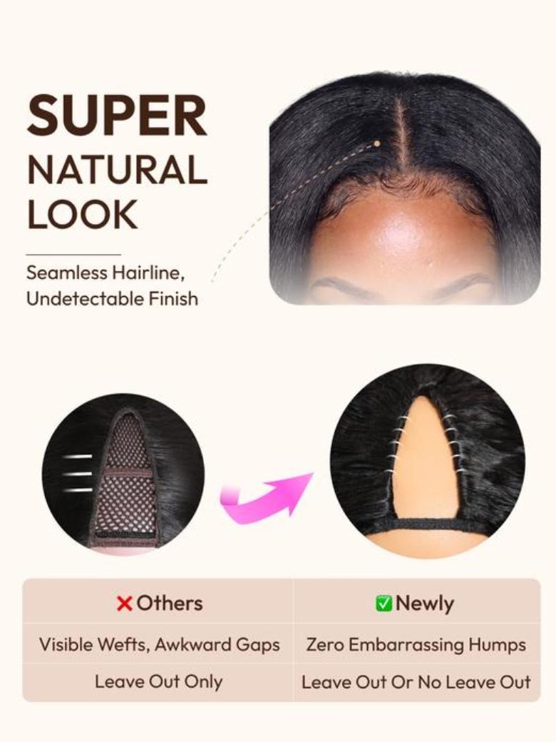 Sunber  Kinky Straight V Part Wigs Versatile No Leave Out Human Hair Wig With Invisi Drawstring
