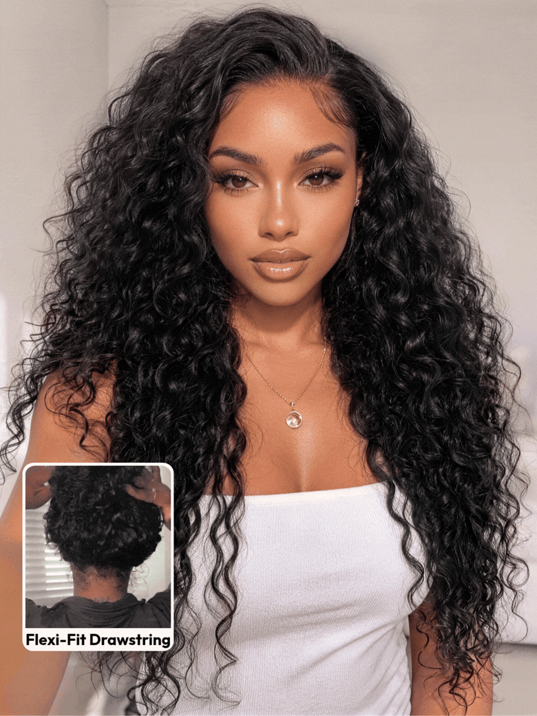 [20''=$129]Sunber 7x5 Water Wave & Curly Mixed Pre Cut Lace Human Hair Wigs With Invisi Drawstring