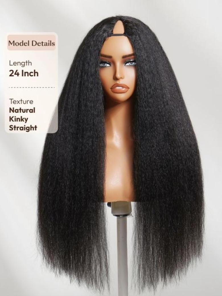 Sunber  Kinky Straight V Part Wigs Versatile No Leave Out Human Hair Wig With Invisi Drawstring