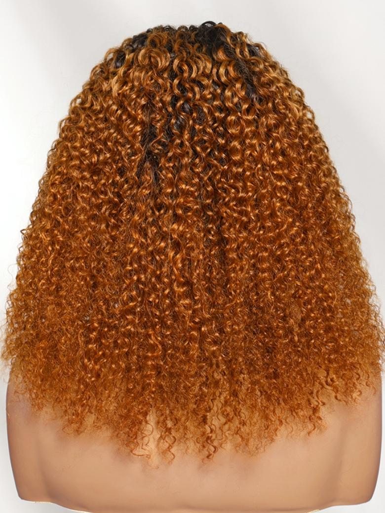 Sunber Black to Copper Brown Ombre Jerry Curly Half Wig With Dark Roots