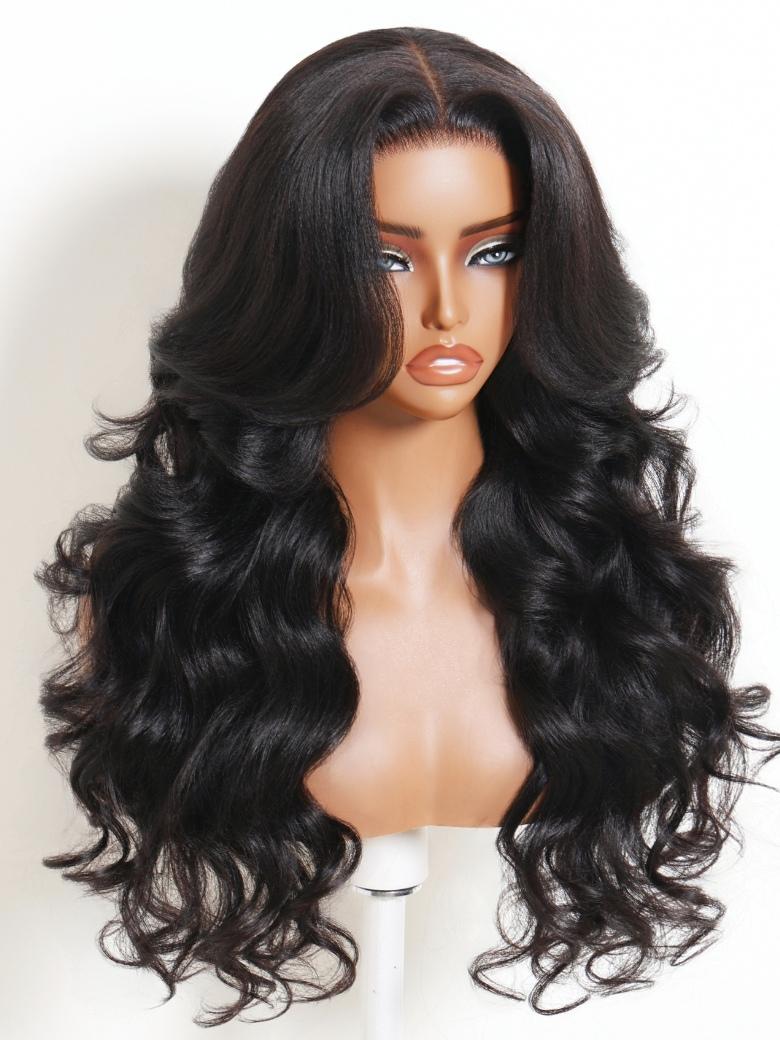 Sunber Yaki Body Wave 7x5 Bye Bye Knots with Face-Framing Layers Lace Closure Wig